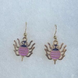 Gold and Purple Spider Halloween Earrings